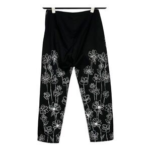 Haven Bleu Black Stretch White Floral Embroidered Sequin Embellish Ankle Pant S